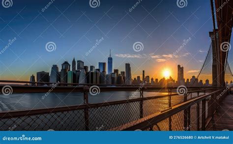 Sunrise Over Brooklyn Bridge and Downtown New York City Stock ...