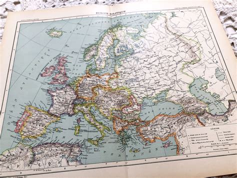 Large vintage map of Europe from a French atlas of the 1910s