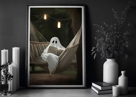 Ghost Reading A Book Poster Digital Download, Cute Little Ghost Face Spooky Gothic Print, Wall ...