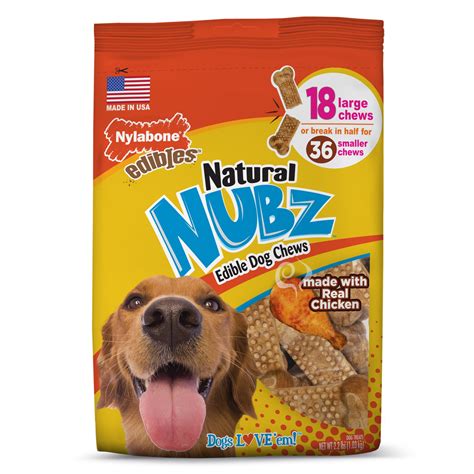 Nylabone Natural Nubz Edible Dog Chew Treat, Chicken Flavor, Large, 2.2 Lbs. (18 Count ...