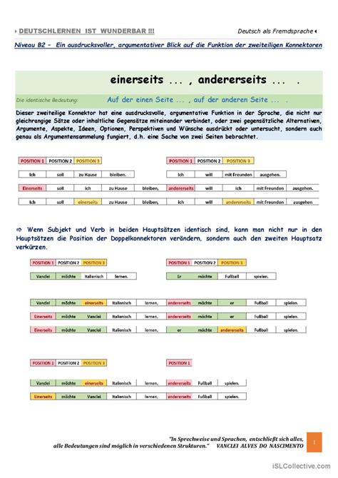 B2 - Einerseits - andererseit…: Deutsch DAF Arbeitsblätter pdf & doc