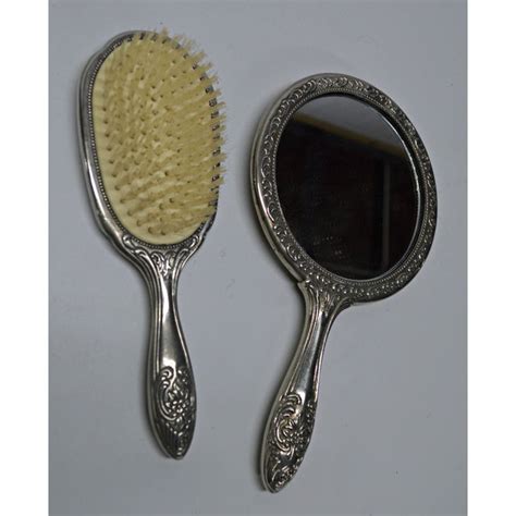 Silver Plated Hair Brush & Mirror Set | Chairish