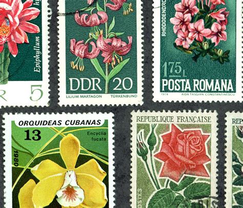 44 Flower Postage Stamps with Green Background. DIGITAL | Etsy