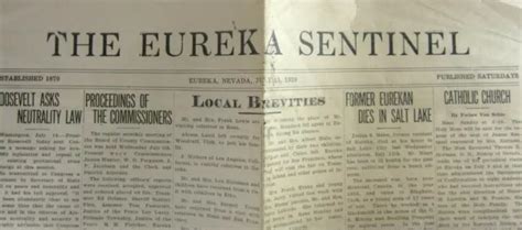 EUREKA NEVADA HISTORY Sentinel Newspaper FDR WWII American Neutrality 1939 £11.77 - PicClick UK