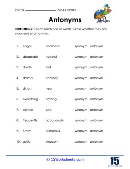 Antonyms Worksheets - 15 Worksheets.com