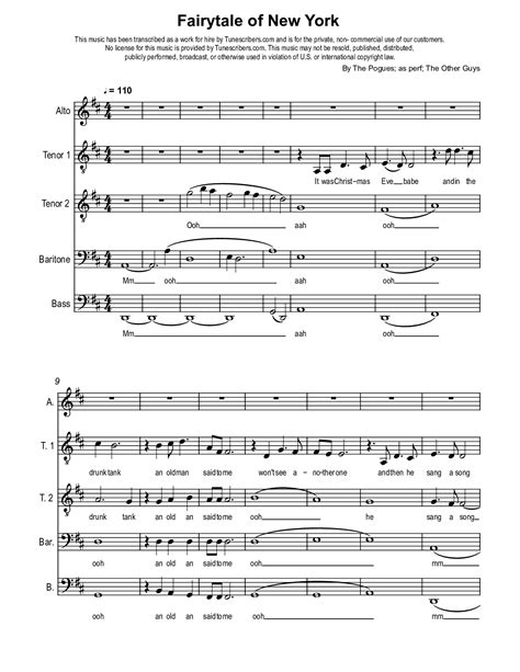 Tunescribers | Fairytale of New York | Sheet Music