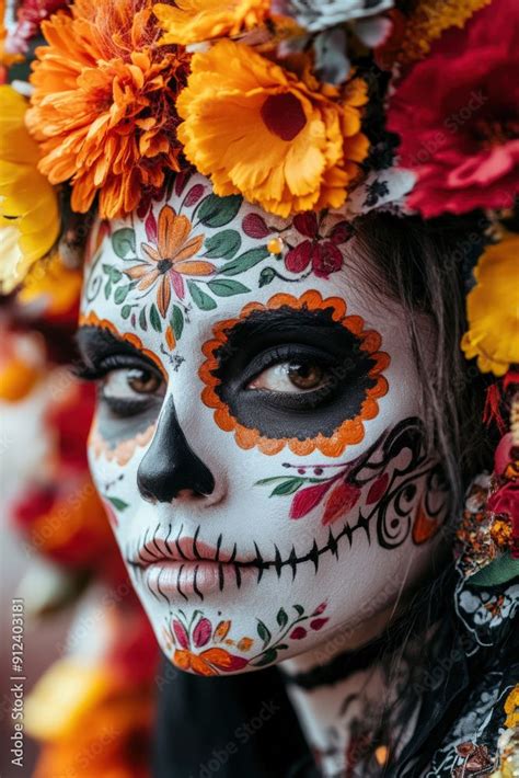 Фото Young woman is wearing traditional sugar skull makeup for dia de ...