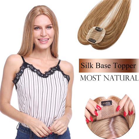 S-noilite 100% Density Hair Pieces Silk Base Clip in Human Hair Toppers for Women with Thinning ...