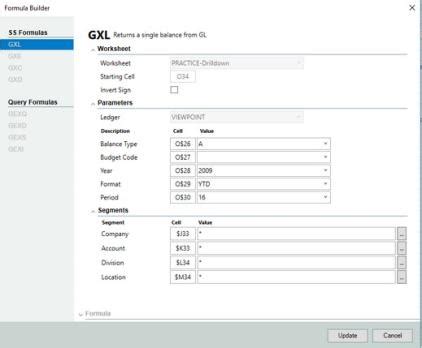 Create or Maintain GL Formulas – Spreadsheet Server