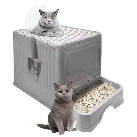 Foldable Cat Litter Box with Lid, Top Entry Cat Litter Box with Lid ...