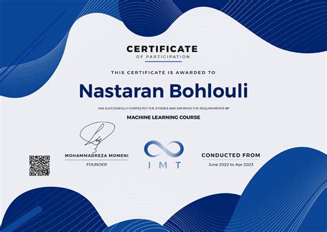 Certificate of Machine Learning Course