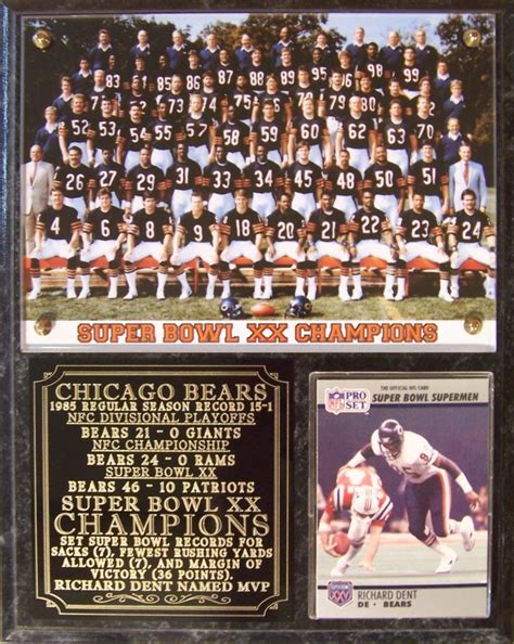 Chicago Bears Super Bowl XX Champions Photo Card Plaque Richard Dent ...