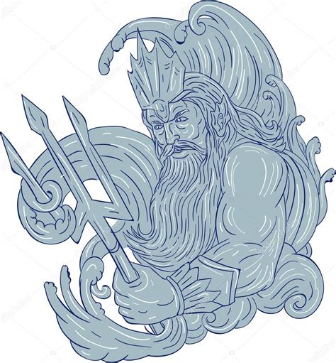 Poseidon drawing | Poseidon Trident Waves Drawing — Stock Vector © patrimonio #149226754