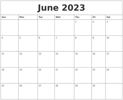 June 2023 Calendar Monthly