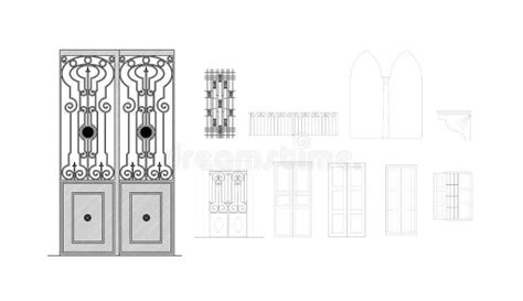 Doors and Windows Detail Drawing Stock Vector - Illustration of hatch, designs: 18271362