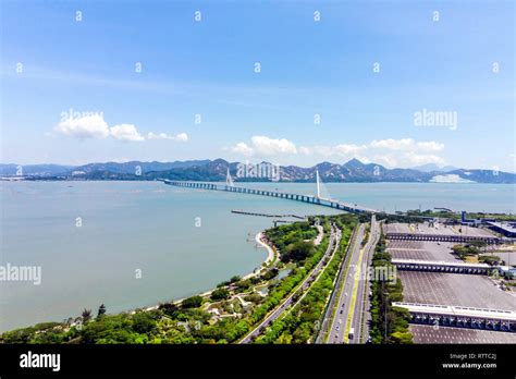 Aerial View Of Hong Kong Bay and Bridge. Border of Hong Kong and ...