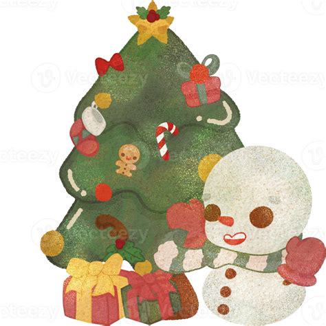 Christmas Cute Vibrant Christmas Tree Papercraft With Present And Snowman 36373838 PNG