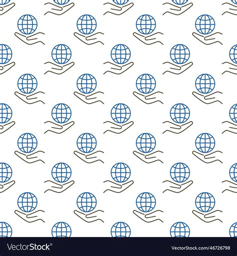 Hand with globe concept outline seamless pattern Vector Image