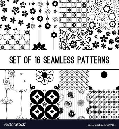 Set of black and white intricate patterns Vector Image