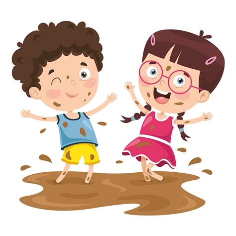 Kids Playing In Mud Cartoon