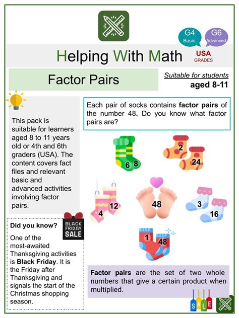 Factor Pairs Thanksgiving Day Math Worksheets | Age 8-11