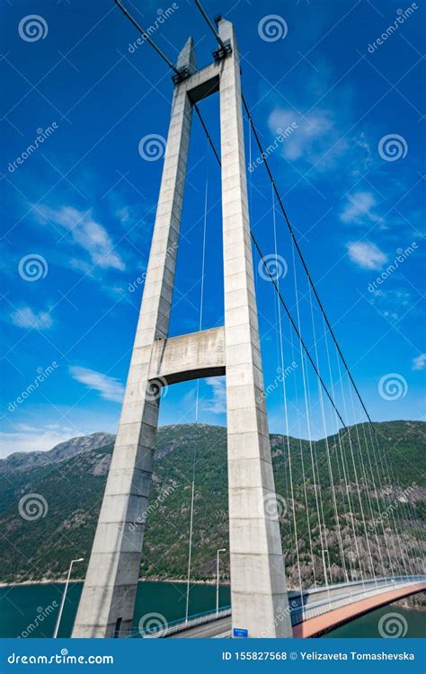 Hardanger Bridge. Hardangerbrua Connecting Two Sides of Hardangerfjorden. Norway Hardangerfjord ...