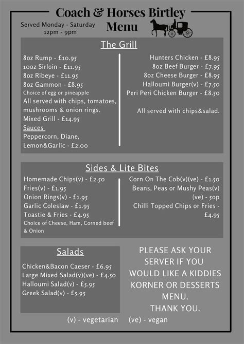 Menu at Coach and Horses pub & bar, Birtley, Coach and horses