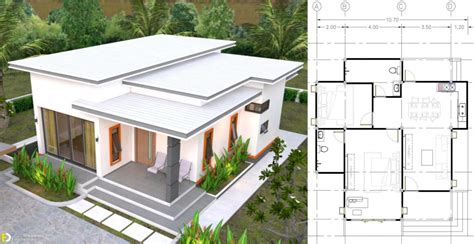 Modern House Plans 10.7×10.5 With 2 Bedrooms Flat Roof - Engineering Discoveries