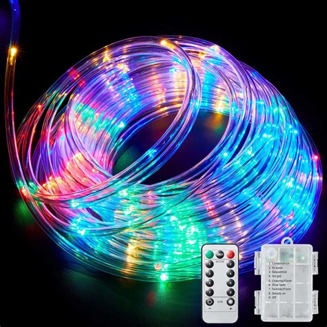 LED Rope Lights Outdoor String Lights Battery Powered with Remote ...