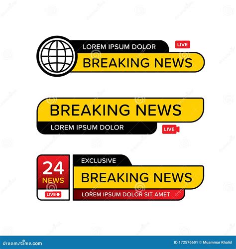 Set of Breaking News Banner Template in Various Shape. Designed in Different Style and Icon Logo ...