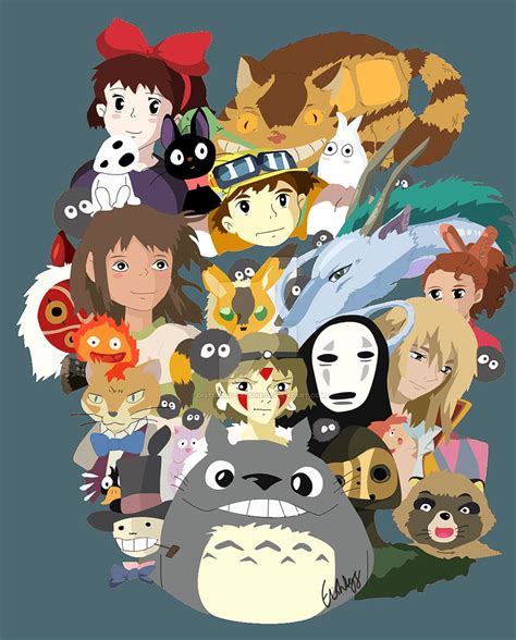 Studio Ghibli Collage Coloured By Disturbed Leeshie, Studio Ghibli Characters HD phone wallpaper ...