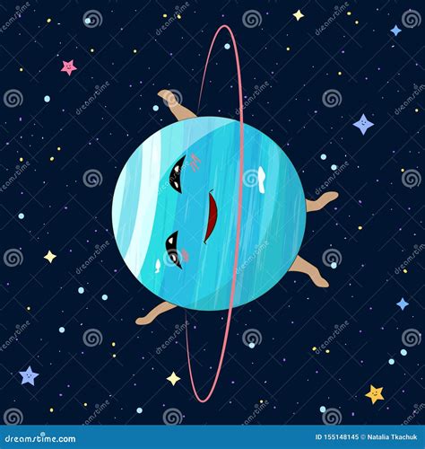 Cartoon Uranus Planet on Space Background, Vector Illustration Stock Vector - Illustration of ...