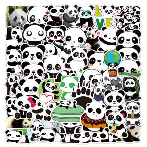 10/25/50pcs Cute Cartoon Panda Stickers For Luggage Laptop Guitar Skateboard Stationery Decor ...