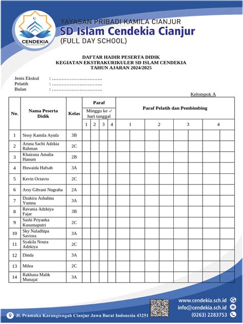 Daftar Hadir Ekstrakurikuler Bahasa Inggris | PDF