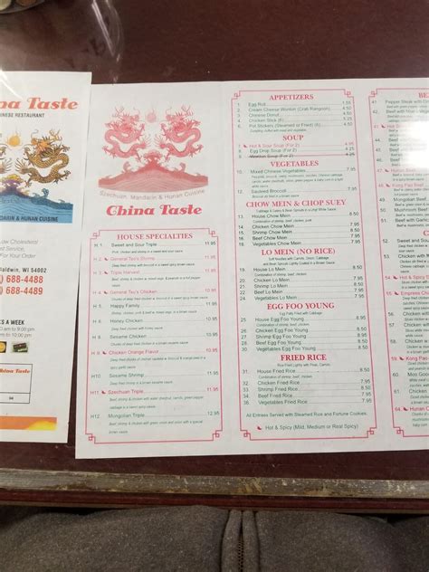 Menu at China Taste restaurant, Baldwin