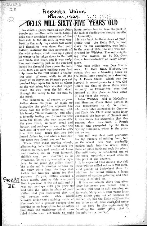 Dells mill sixty-five years old | Newspaper Article/Clipping ...