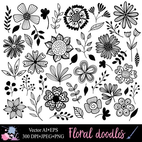 Floral Doodles Clipart Flowers Doodle Clipart Hand Drawn - Etsy ...