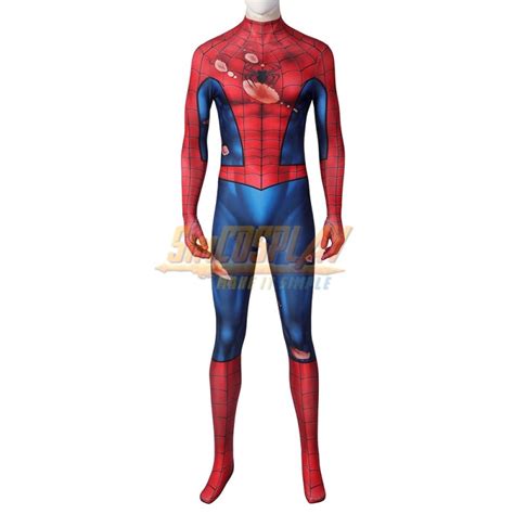 Spiderman PS5 Classic Suit Cosplay Costume Damaged Printed Edition