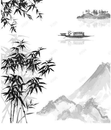 简单水墨画山水古风,意境,壁纸_大山谷图库