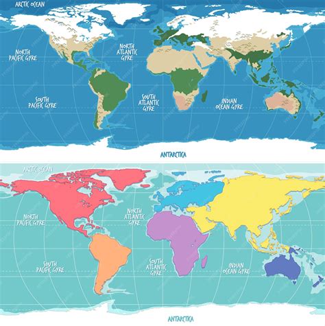 Premium Vector | Physical World Map and Continents Cartoon Illustration