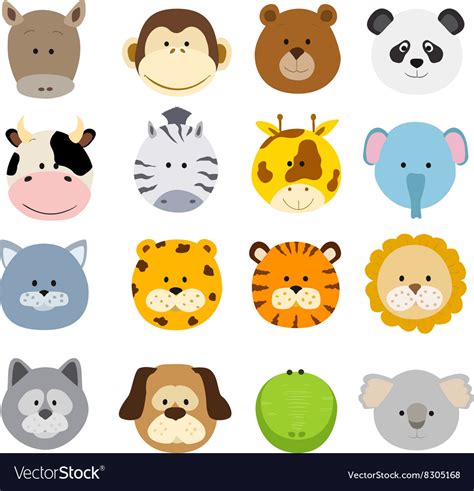 Cartoon animals faces Royalty Free Vector Image