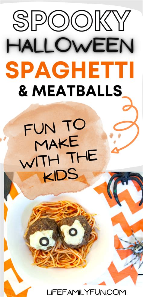 an advertisement for spooky halloween spaghetti and meatballs