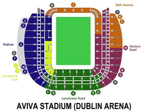 Aviva Stadium Seating Chart with Rows and Seat Numbers 2024