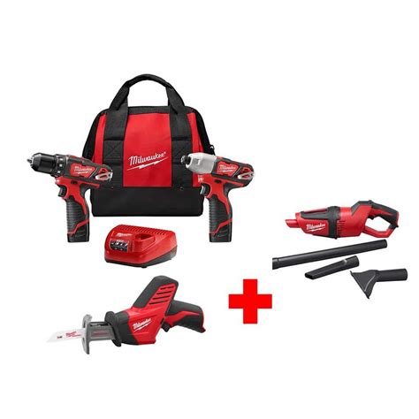 Milwaukee M12 12-Volt Lithium-Ion Cordless Combo Kit (3-Tool) with Free M12 Vacuum-2498-23-0850 ...