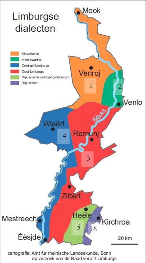 Map showing Limburgian dialect clusters separated by isoglosses | Download Scientific Diagram