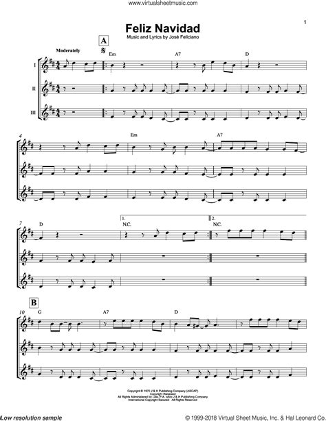 Feliz Navidad sheet music for ukulele ensemble (PDF)