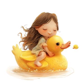 Cute Little Girl Riding On Yellow Duck, Child, Joyful, Play PNG Transparent Image and Clipart ...