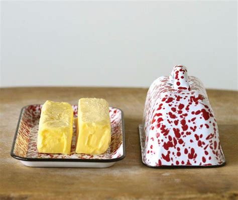 Red Splatterware Enameled Butter Dish - TheHolidayBarn.com