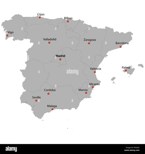 detailed map of the Spain with cities Stock Vector Image & Art - Alamy