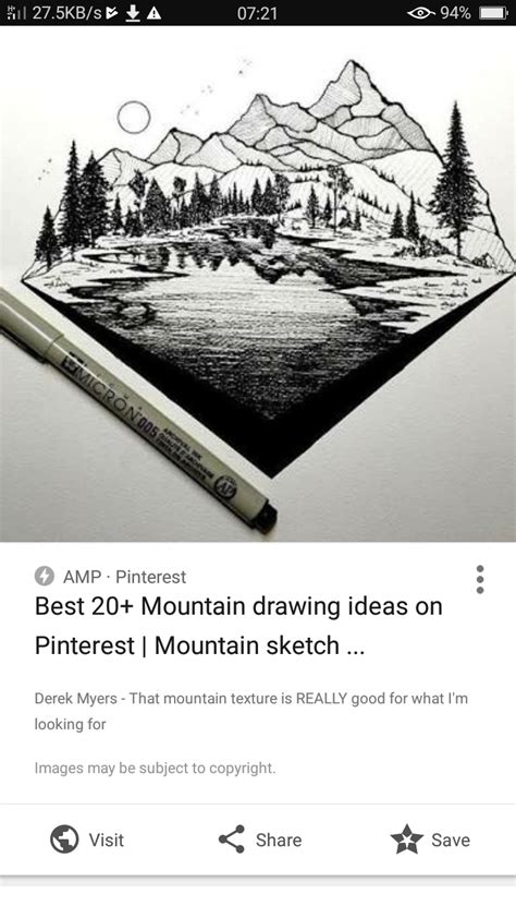 an image of mountains and trees drawn on paper with a marker in the foreground